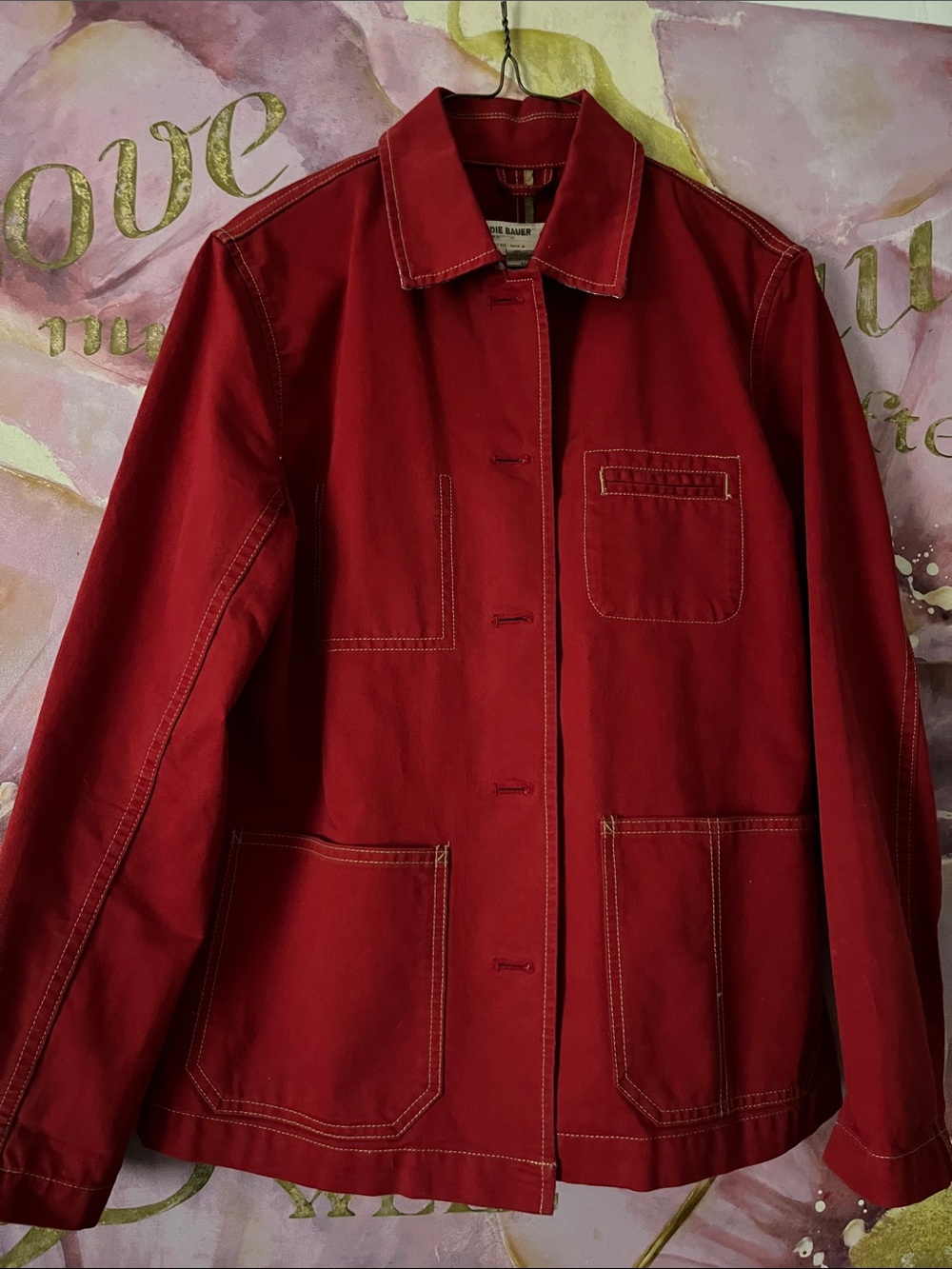 Eddie Bauer Red Workwear Utility Jacket with Contrast Stitching